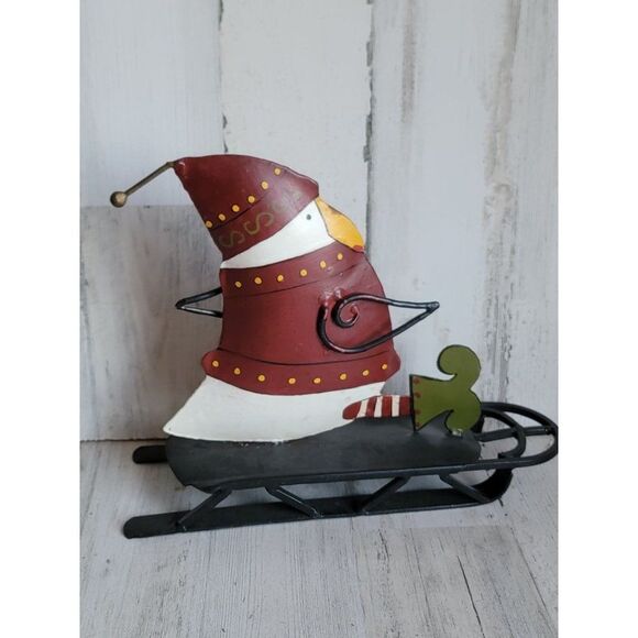 Toboggan foreside penguin rustic metal sledding home decor Xmas - Picture 1 of 10